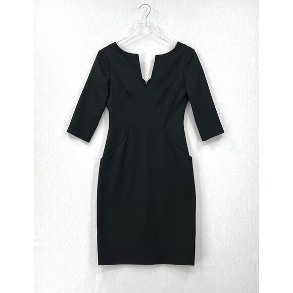 ALEXANDER MCQUEEN Wool Sheath Dress Womens 38 Black Pockets Elbow Sleeve Pencil - Picture 2 of 16